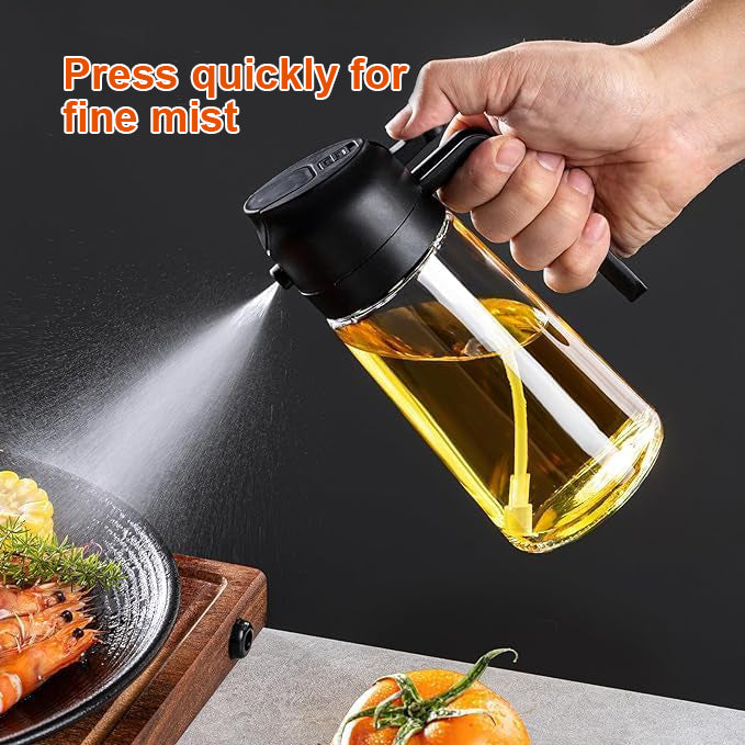 HarleyLand 16oz Oil Dispenser Bottle for Kitchen 2 in 1 Bottle,470ml Glass Oil Spray Bottle with Pourer,Olive Oil Dispenser, Oil Sprayer for Cooking, Oil Sprayer for Cooking, Salad, Frying,Barbecue,Kitchen Utensils,Orange,Black