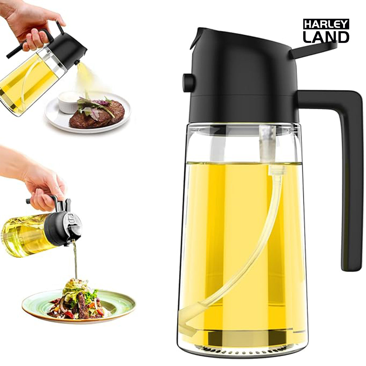 HarleyLand 16oz Oil Dispenser Bottle for Kitchen 2 in 1 Bottle,470ml Glass Oil Spray Bottle with Pourer,Olive Oil Dispenser, Oil Sprayer for Cooking, Oil Sprayer for Cooking, Salad, Frying,Barbecue,Kitchen Utensils,Orange,Black